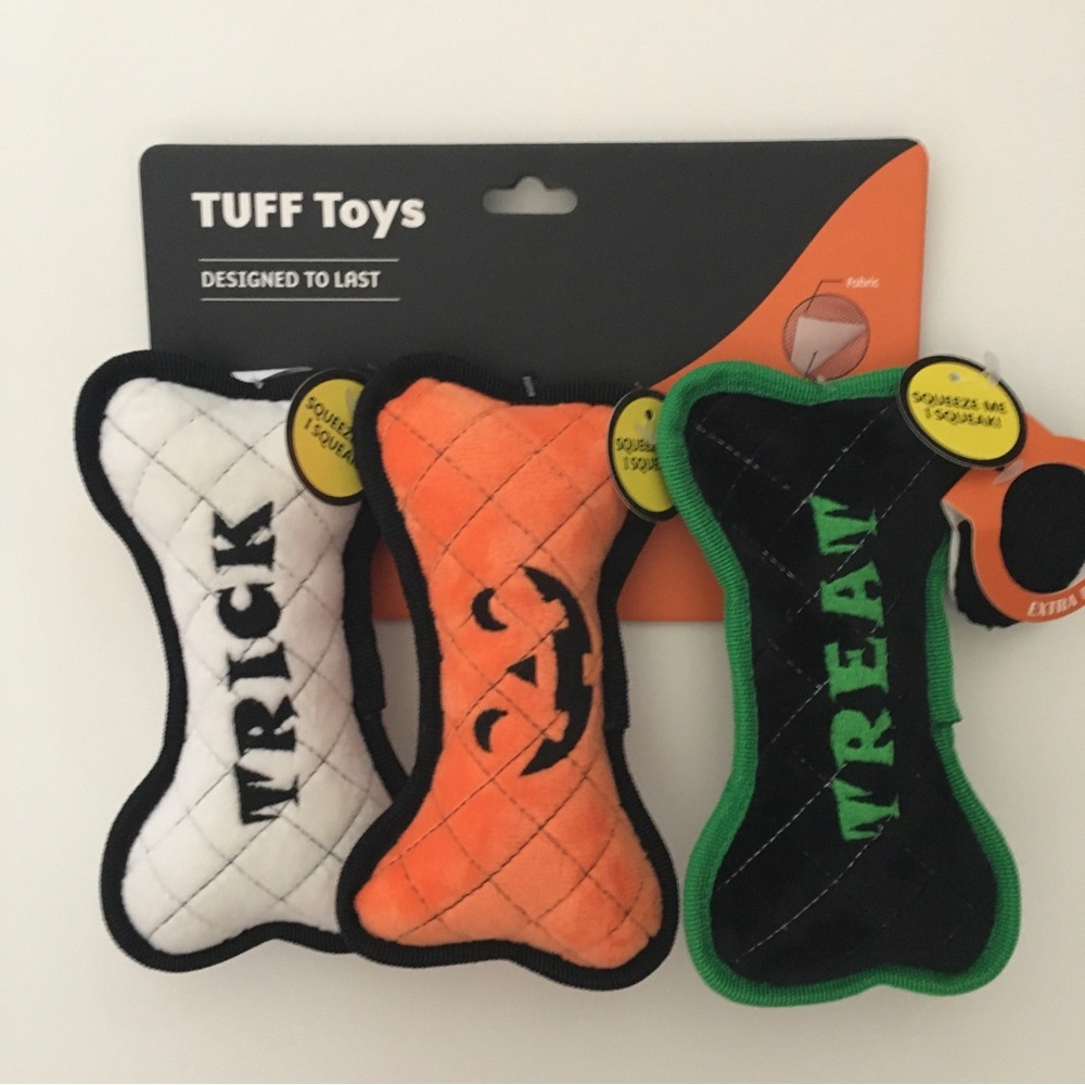 Dog Toys with Squeaker Halloween Theme Bone Shape Reinforced Seams NEW Tuff Toys